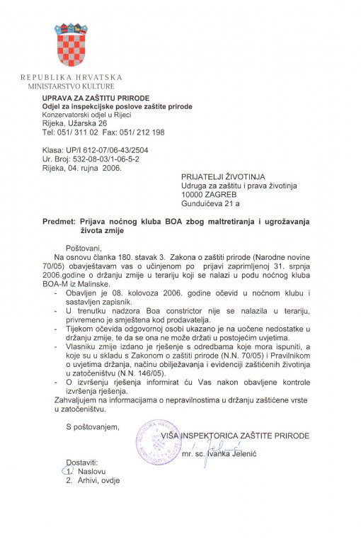 Izvje��e Uprave za za�titu prirode