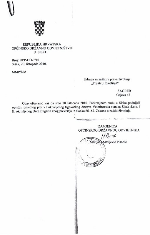 Zahtjev za reviziju rje�enja o odobrenju rada skloni�ta Veterinarske stanice Sisak, vlasnika �ure Bugarina [ 114.06 Kb ]